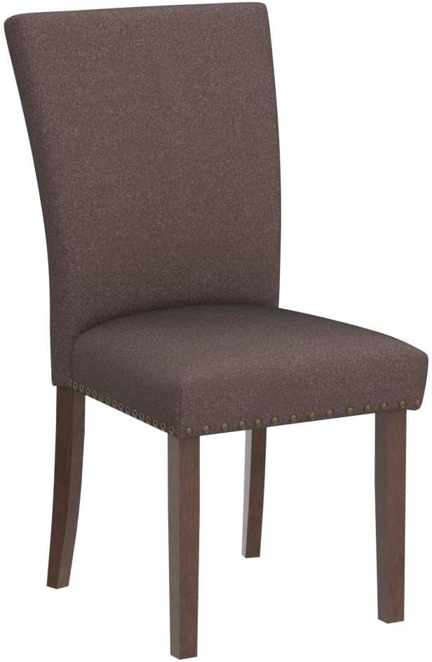 COLAMY Upholstered Parsons Dining Chairs Set of 2, Fabric Dining Room Kitchen Side Chair with Nailhead Trim and Wood Legs - Brown