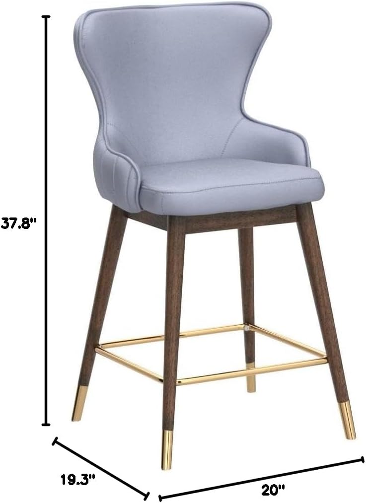 Roundhill Furniture Leland Fabric Upholstered Counter Height Wingback Stools, Set of 2, Gray