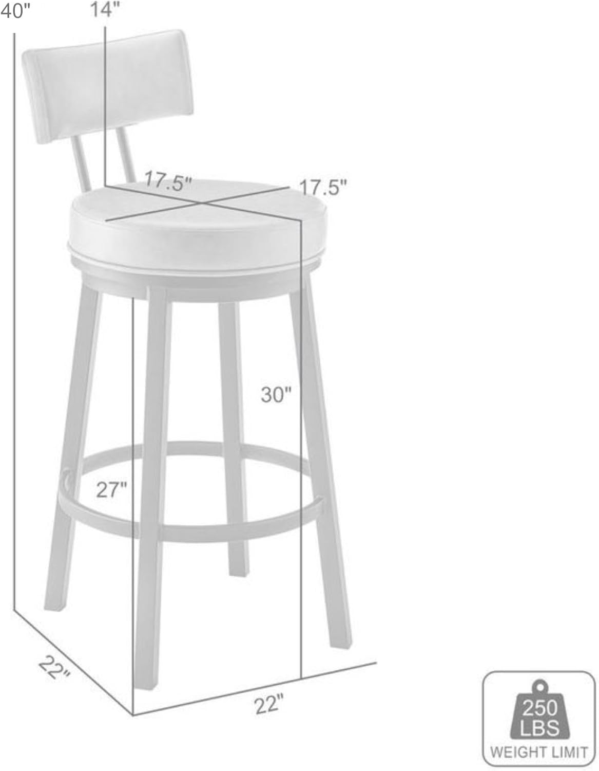 Armen Living Dalza Swivel Counter or Bar Stool in Black Finish with Grey Faux Leather