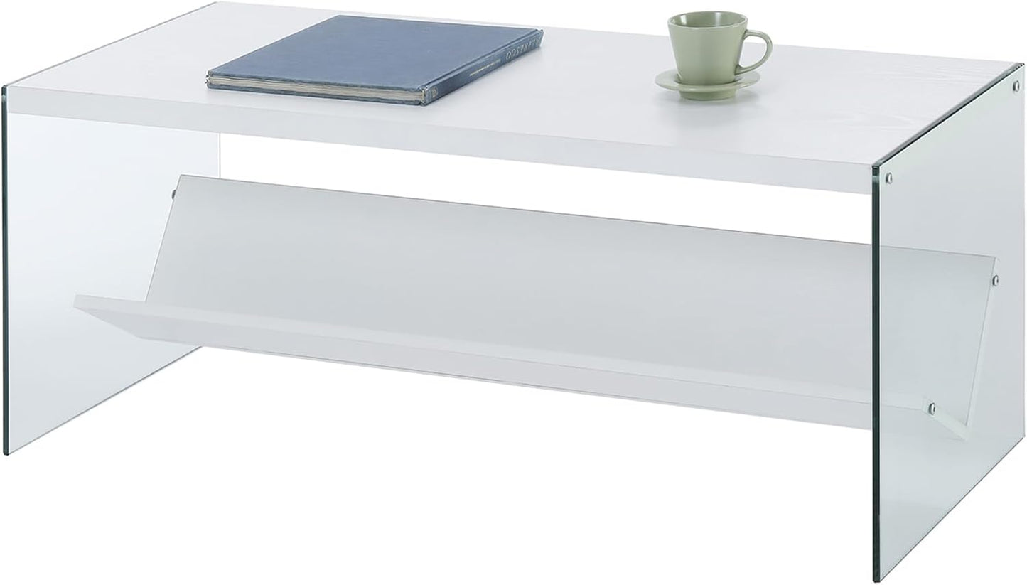 Convenience Concepts SoHo Glass Modern Living Storage Shelf, Contemporary Coffee Table for Family Room, 40", White