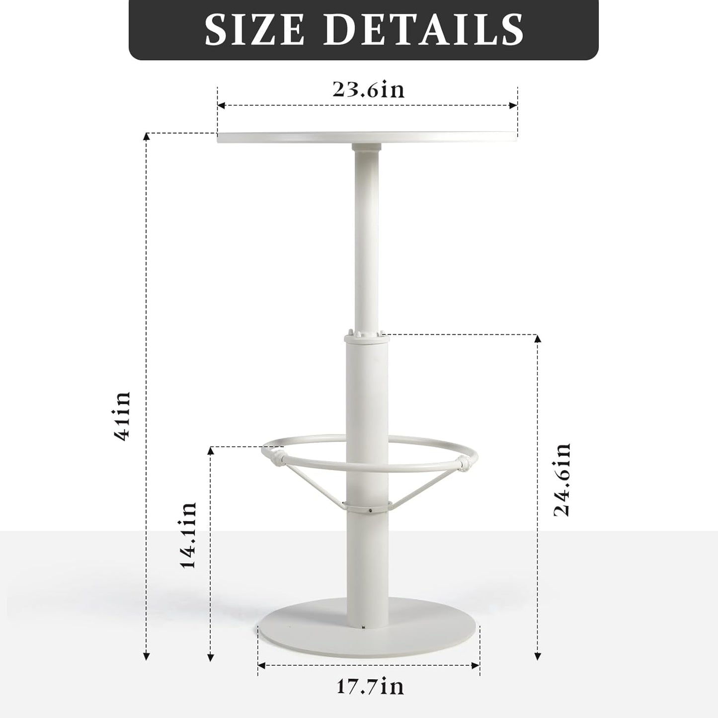 42" Tall Modern Industrial Bar Table-23.6" Dia Round Metal Top Standing Pub Cocktail Bistro Table-Indoor Outdoor Patio-Commercial Grade, Heavy Duty (White)