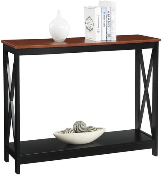 Convenience Concepts Oxford Console Table 39.5" - Farmhouse, Modern Narrow Sofa Display Accent with Storage Shelf for Transitional, Coastal Living Room, Entryway, or Hallway, Black/Cherry