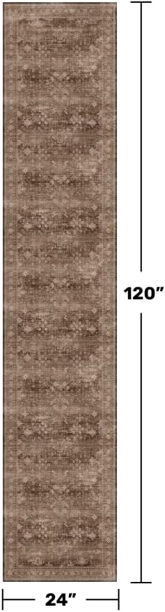 Brown Washable Long Runners for Hallways, 2x10 Wide Kitchen Runner Rug, Entryway Indoor Rug, Non Slip Rubber Backing Boho Vintage Dark Floor Decor