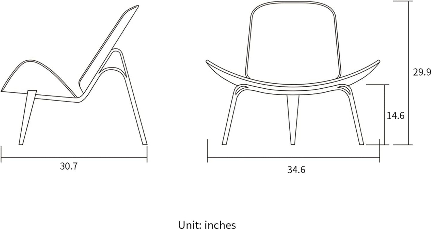 Hans Wegner Style Three- Legged Shell Chair Ash Plywood White Faux Leather Accent Chair Living Room Furniture Mid-Century Modern Shell Chair (Wood Color-Black)