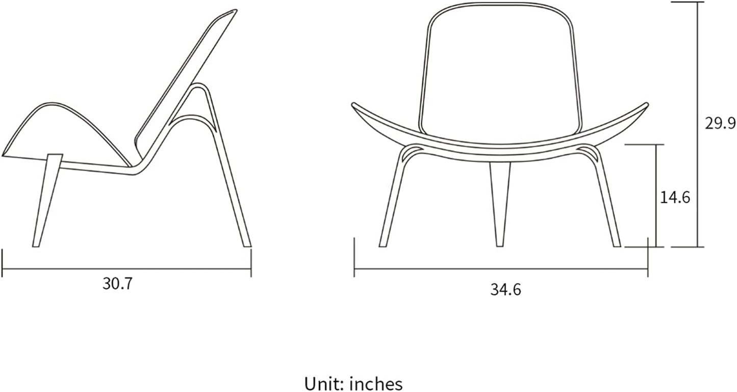Hans Wegner Style Three- Legged Shell Chair Ash Plywood White Faux Leather Accent Chair Living Room Furniture Mid-Century Modern Shell Chair (Wood Color-White)