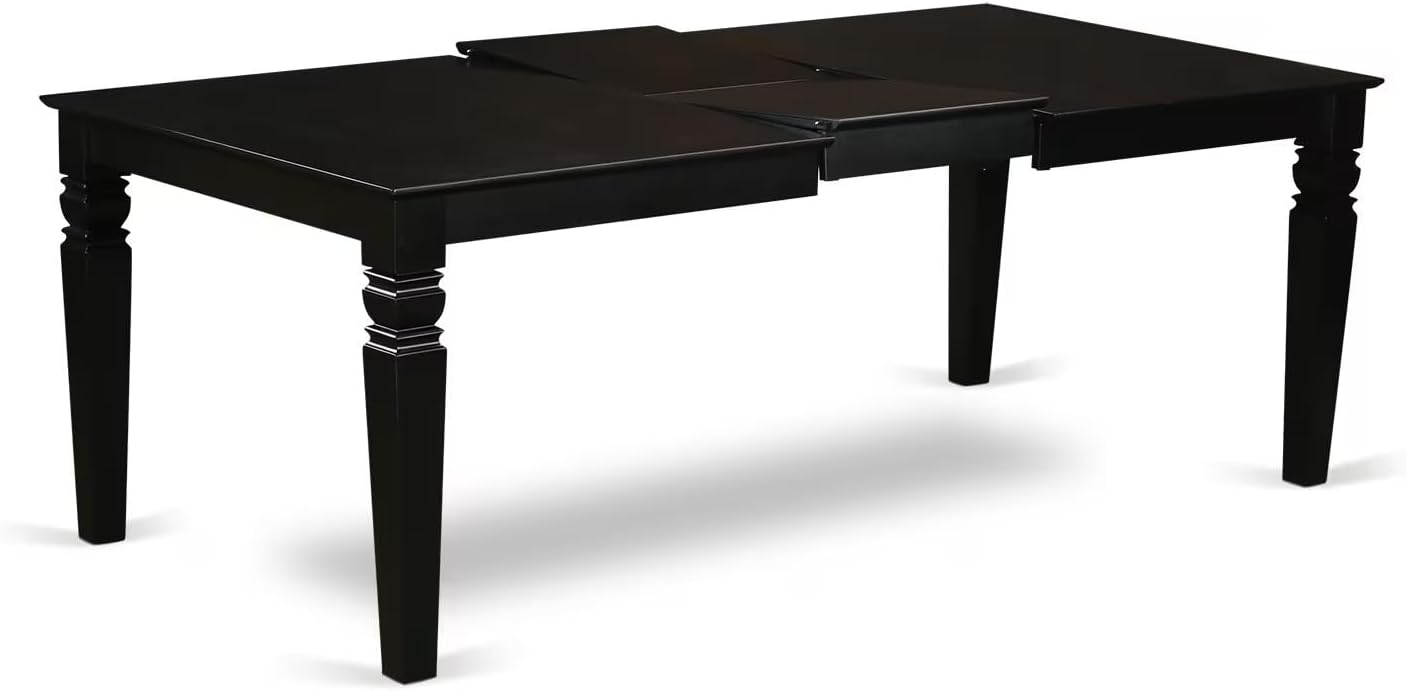East West Furniture LGEN5-BLK-69 5 Piece Dining Table Set Includes a Rectangle Dining Room Table with Butterfly Leaf and 4 Black Faux Leather Parsons Chairs, 42x84 Inch, Black