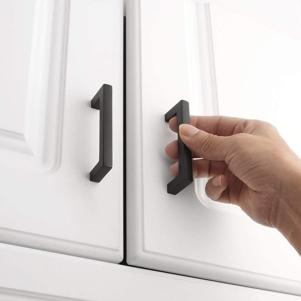 KOOFIZO Solid Square Bar Cabinet Handle - Black Furniture Pull, 3 Inch/76mm Screwhole Distance, 10-Pack for Kitchen Cupboard Door, Bedroom Dresser Drawer, Bathroom Wardrobe Hardware