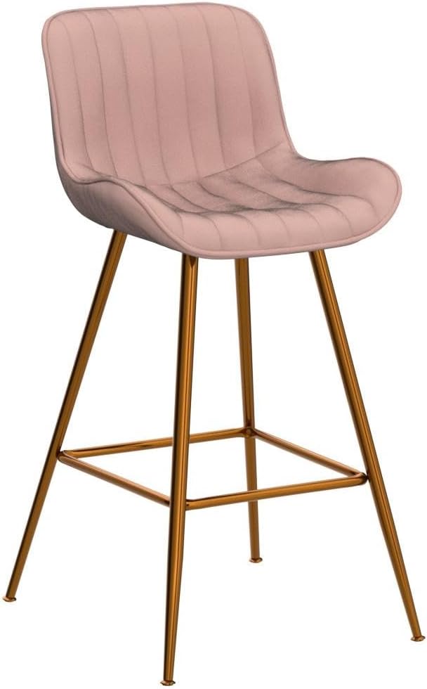 Sidanli Pink Bar Stools Set of 2, Velvet Counter Stools with Footrests, 24” Armless Counter Height Chairs for Bar, Kitchen, Living Room