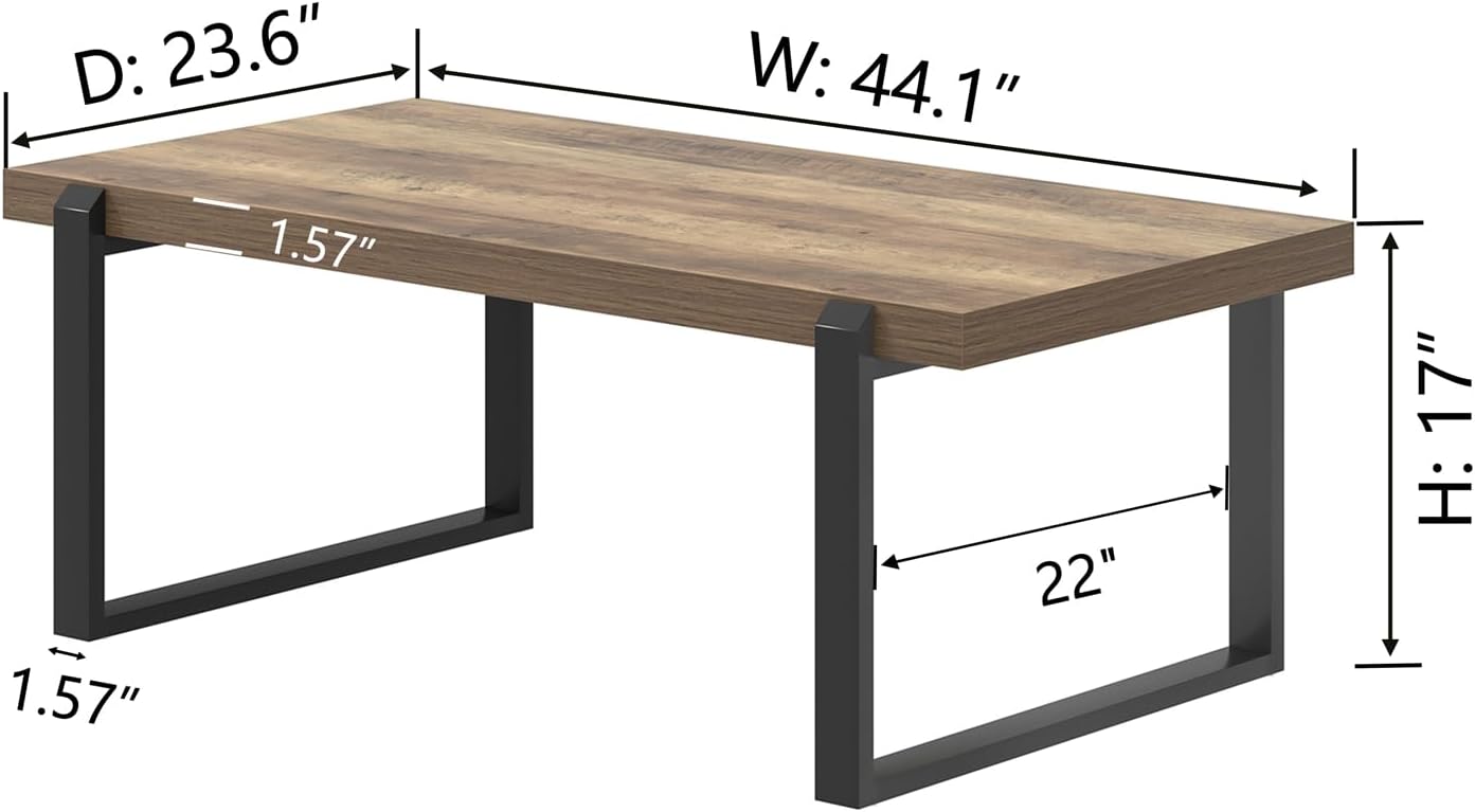 FOLUBAN Coffee Table, Modern Rustic Wood and Metal Center Table, Industrial Cocktail Tea Table for Living Room, Oak, 44 Inch