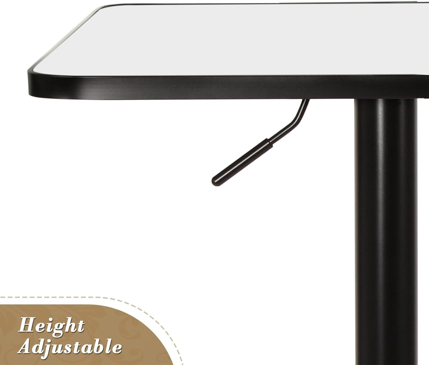 Athena Collection Modern Bar Table Square Top Height Adjustable, Tall Bistro Pub Cocktail Table Height Top and Sturdy Base, Suitable for Home Kitchen Pub Restaurant Outdoor, White