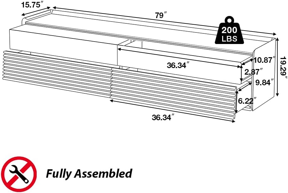 POVISON Fully-Assembled Mid Century Glossy Sintered Stone TV Stand, 78.74" Wood Media Console with Adjustable LED Light, Entertainment Center with Storage for Living Room
