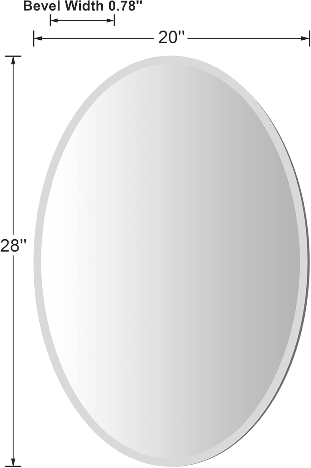 KOHROS Frameless Oval Mirror 20" x 28" Bathroom Wall Mirror w/Polished Beveled Edge, Anti-Rust, Tempered Glass (Silver)
