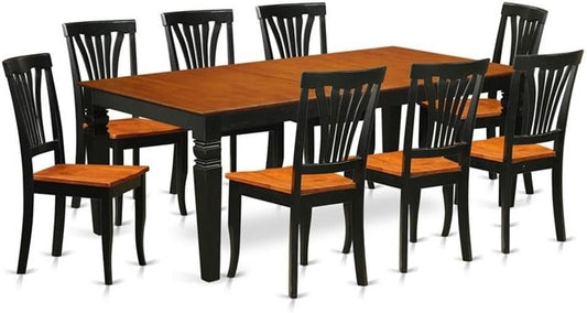 East West Furniture LGAV9-BCH-W 9 Piece Dining Room Furniture Set Includes a Rectangle Kitchen Table with Butterfly Leaf and 8 Dining Chairs, 42x84 Inch, Black & Cherry