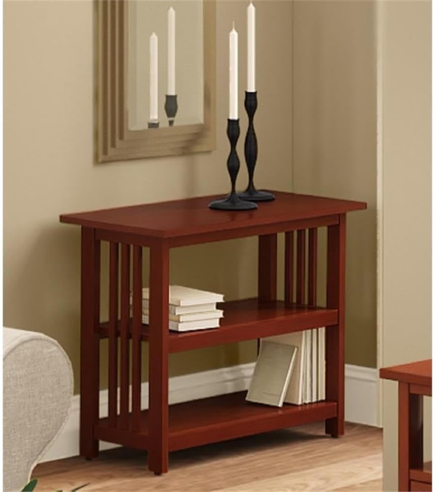 Alaterre Furniture Mission Console Entryway Table with Lower Storage and Adjustable Middle Shelf-Use as Under Window Bookshelf in Living Room or Home Office, (L) 31" x (W) 14" x (H) 24", Cherry