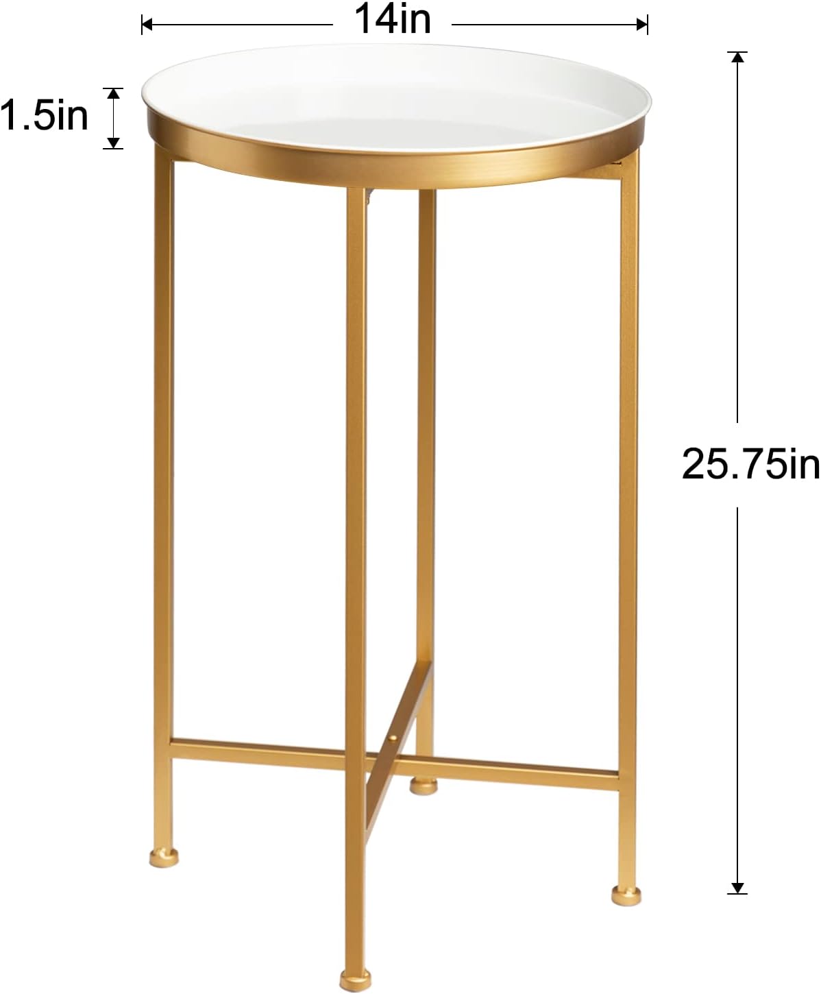 danpinera Gold Side Table, Metal Folding Black Side Table Small Round Circle End Table with Tray Top Waterproof Black Nightstand for Bedroom Living Room Small Spaces 25.75 Inch