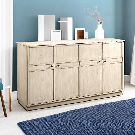 Walker Edison Alden Versatile 4 Door Framed-Storage-Sideboard, 62 Inch, Birch
