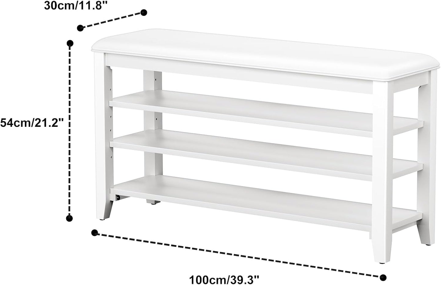 Shoe Rack Bench Entryway Storage with Leather Cushion, Shoe Organizer Bench for Entryway, Ideal for Front Doors Entrances Hallway Mudroom Featuring Rubberwood And 3 Height-Adjustable Removable Shelve