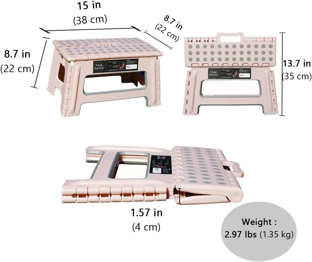 Folding Step Stool - 9" Height - Holds up 300 Lbs Lightweight Foldable Stepping Stool is Sturdy Enough to Support Adults & Safe Enough for Kids. Skid Resistant and Open with one flip