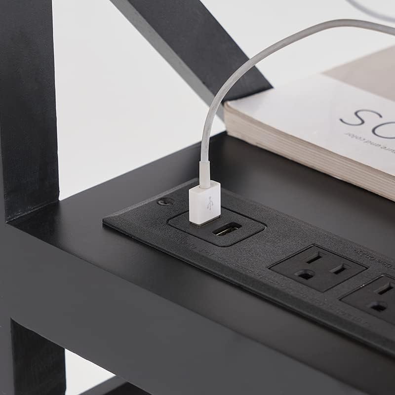 Fully Assembled Narrow Side Table with Charging Station, No Assembly Narrow Nightstand with USB Ports, Pre Assembled Skinny End Table with Outlets for Living Room, Bedroom-Black