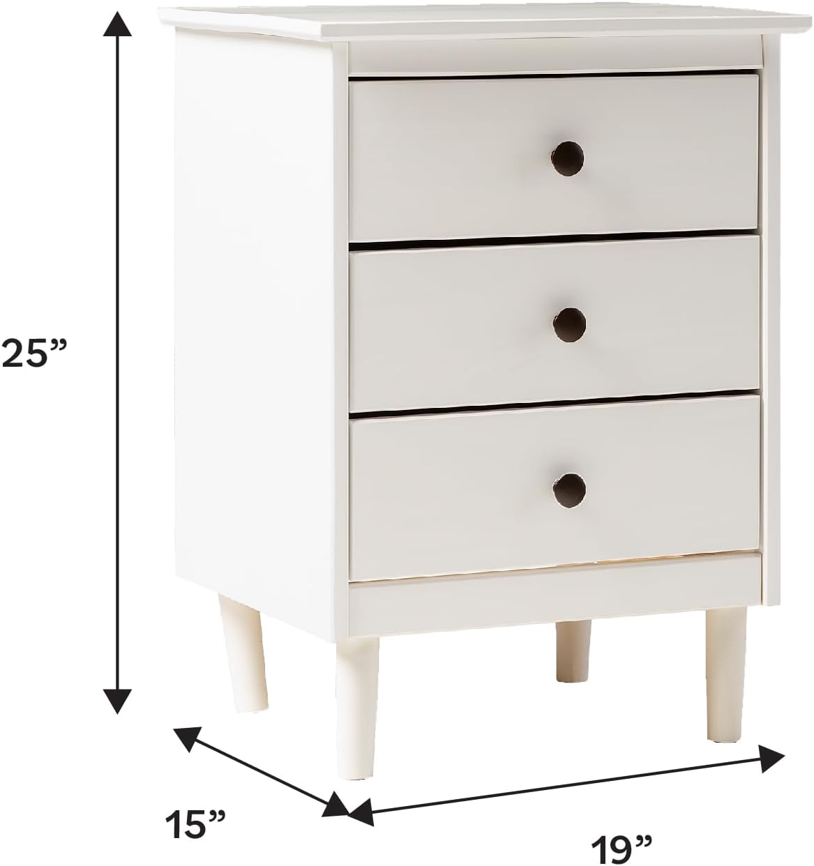Walker Edison Traditional Wood 3 Drawer Nightstand Side Table Bedroom Storage Drawer and Shelf Bedside End Table, 18 Inch, White