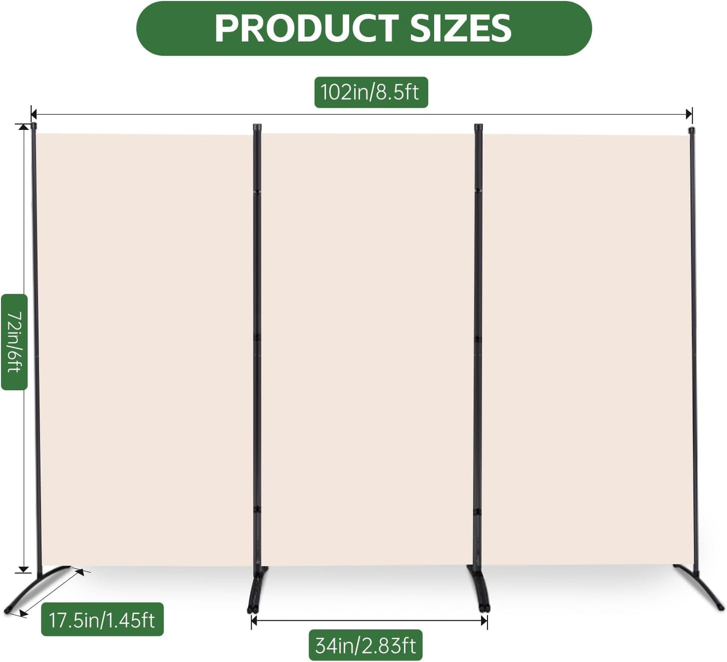 YASRKML Room Divider Folding Privacy Screens, Portable Room Divider Panel 3 Panel Partition Room Dividers Screen, Freestanding Room Partitions and Dividers Fabric Dividers for Room Separation, Beige