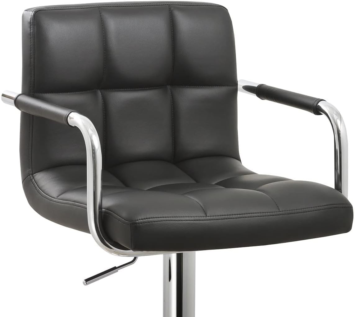 AC Pacific Contemporary Hydraulic Adjustable Swivel Kitchen Bar Stool Chair with Cushion and Armrest, 24"-33", Black ACBS15-BLACK Midnight Square