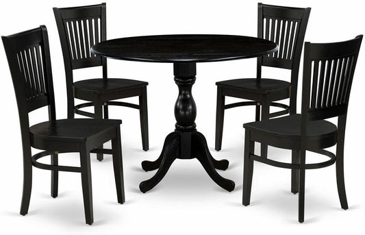 East West Furniture DMVA5-BLK-W 5 Piece Dinette Set for 4 Includes a Round Dining Room Table with Dropleaf and 4 Dining Chairs, 42x42 Inch, Black