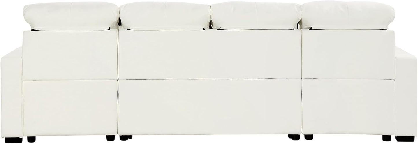 Ball & Cast 110.2" Oversized Versatile Sectional Sleep Sofa with Two USB Ports,U-Shape 4 Seat Pull-Out Couch w/Double Storage Chaise Lounges,for Living Room,Apartment,Office,Beige