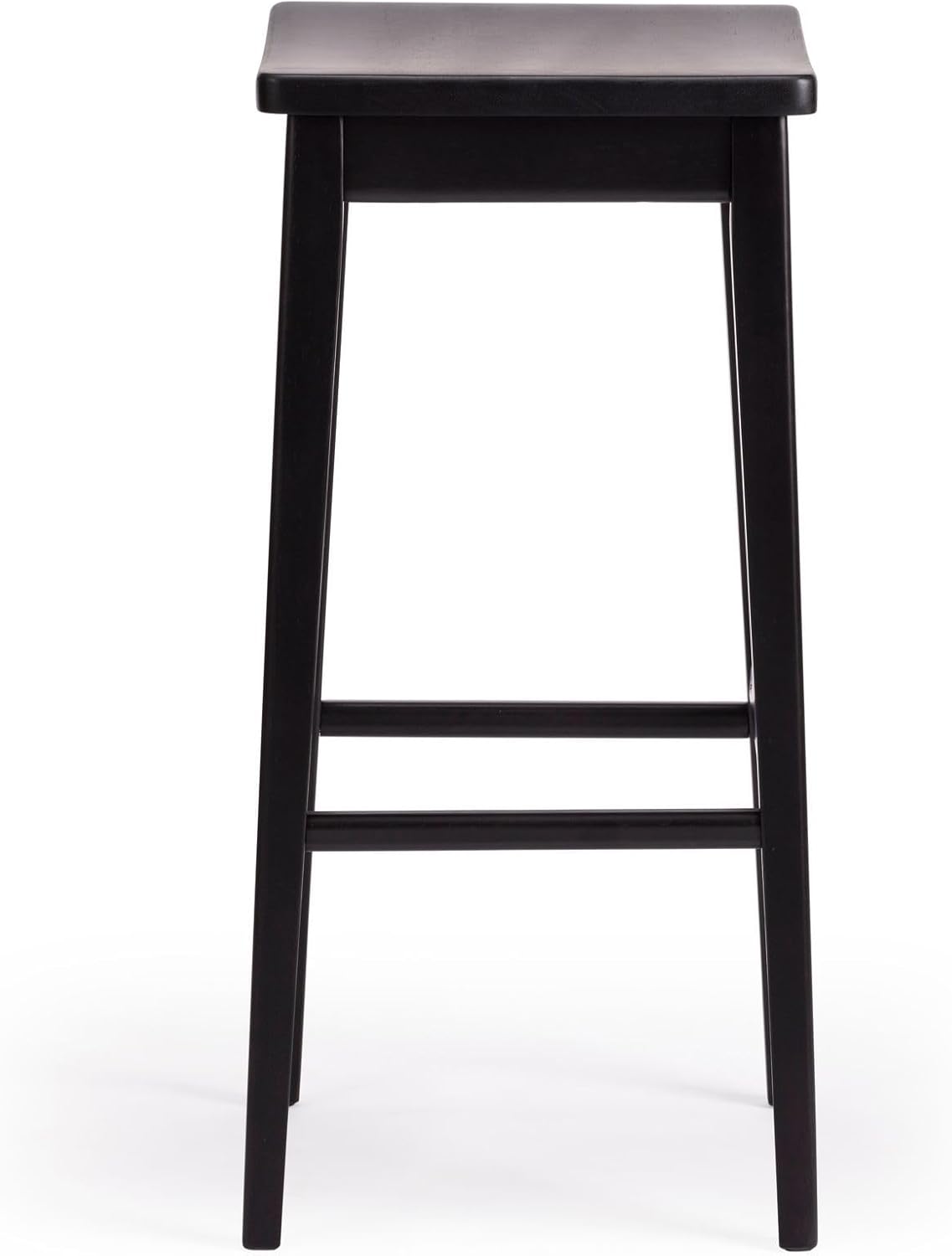 Plank+Beam Smythe Bar Stool, 30", Set of 4, Sturdy Wood Modern Kitchen Bar Height Stool, Saddle Seat Backless Bar Chair, Metal Footrest, Black