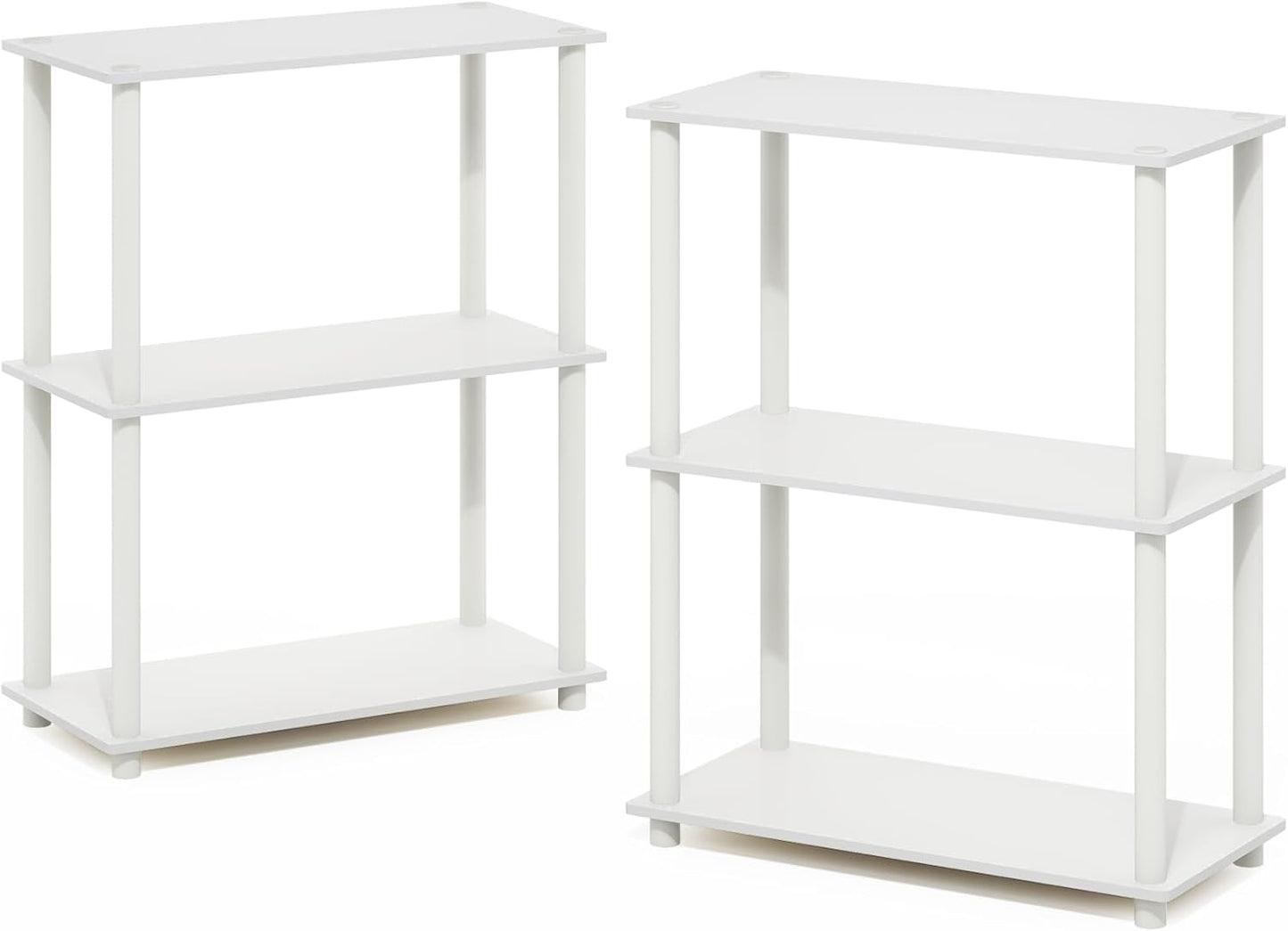Furinno Turn-N-Tube 3-Tier Compact Multipurpose Shelf Display Rack, White/White, Set of 2