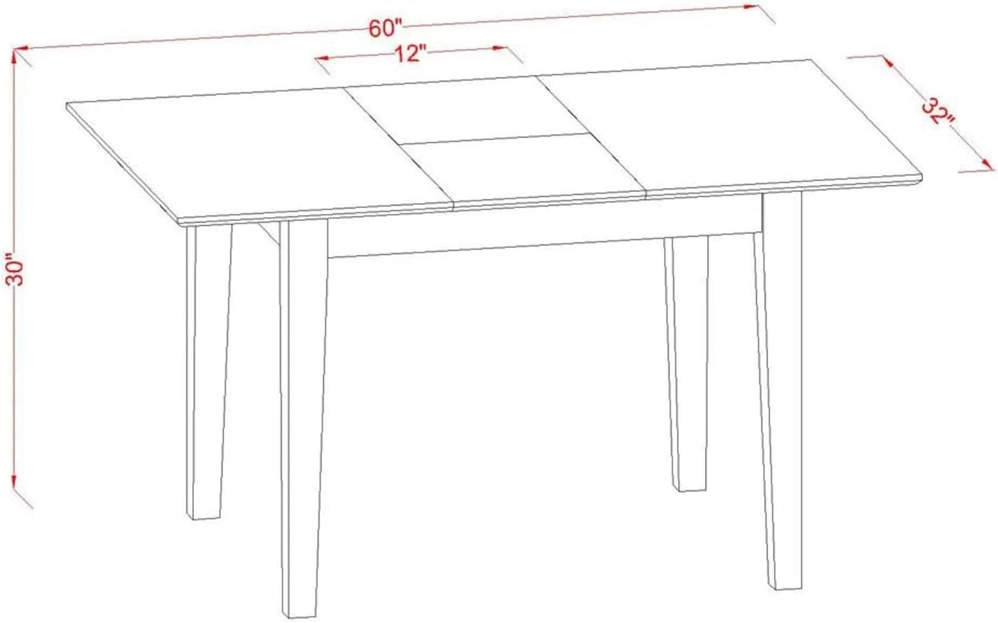 East West Furniture PSNA5-SBR-W 5 Piece Dining Room Furniture Set Includes a Rectangle Kitchen Table with Butterfly Leaf and 4 Dining Chairs, 32x60 Inch, Saddle Brown
