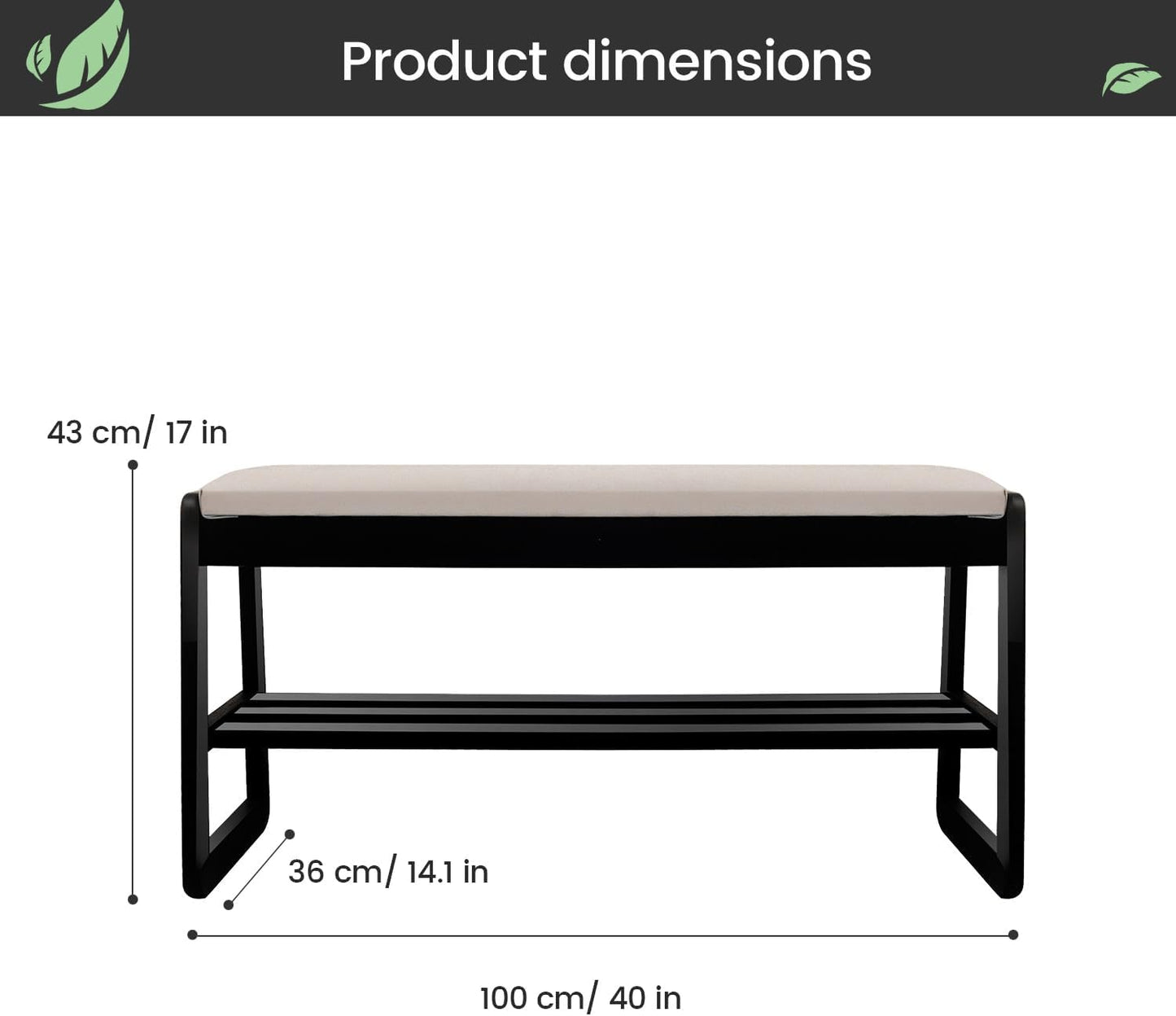 Solid Wood Shoe Rack, 2 Tier Shoe Storage Bench with Cushion Seat, 10 Pair Shoe Organizer for Entryway, Black, 39 Inch
