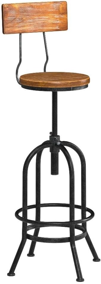 Set of 2-Industrial Bar Stools with Backrest-Swivel Wood Seat-Bar Counter Height Adjustable 26-32.2inch-Kitchen Island Dining Chair