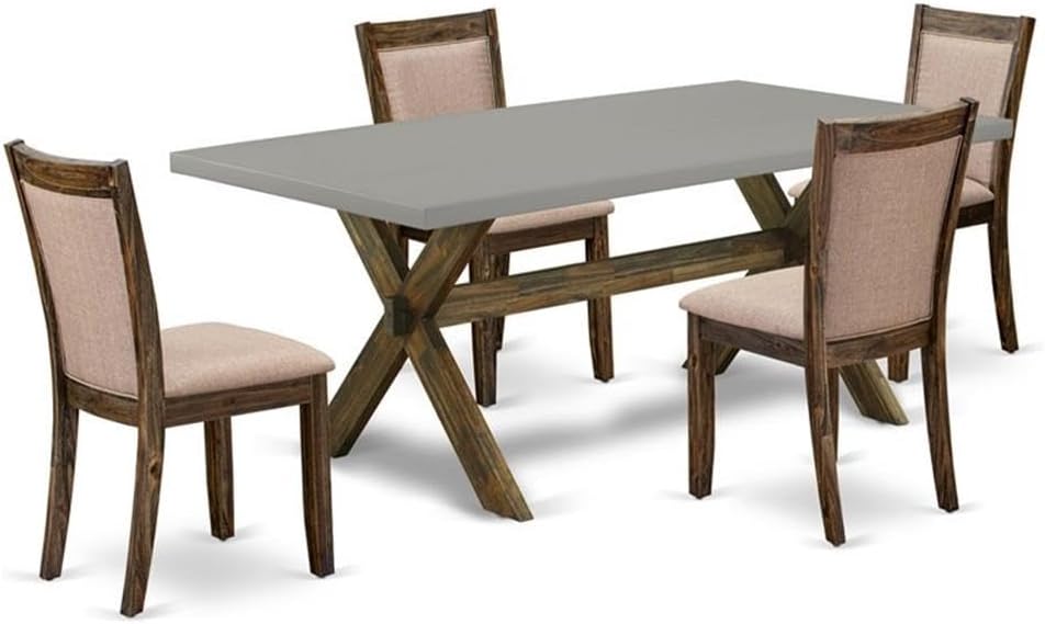 East West Furniture X797MZ716-5 5 Piece Kitchen Table Set for 4 Includes a Rectangle Dining Room Table with X-Legs and 4 Dark Khaki Linen Fabric Upholstered Chairs, 40x72 Inch, Multi-Color