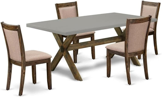 East West Furniture X797MZ716-5 5 Piece Kitchen Table Set for 4 Includes a Rectangle Dining Room Table with X-Legs and 4 Dark Khaki Linen Fabric Upholstered Chairs, 40x72 Inch, Multi-Color