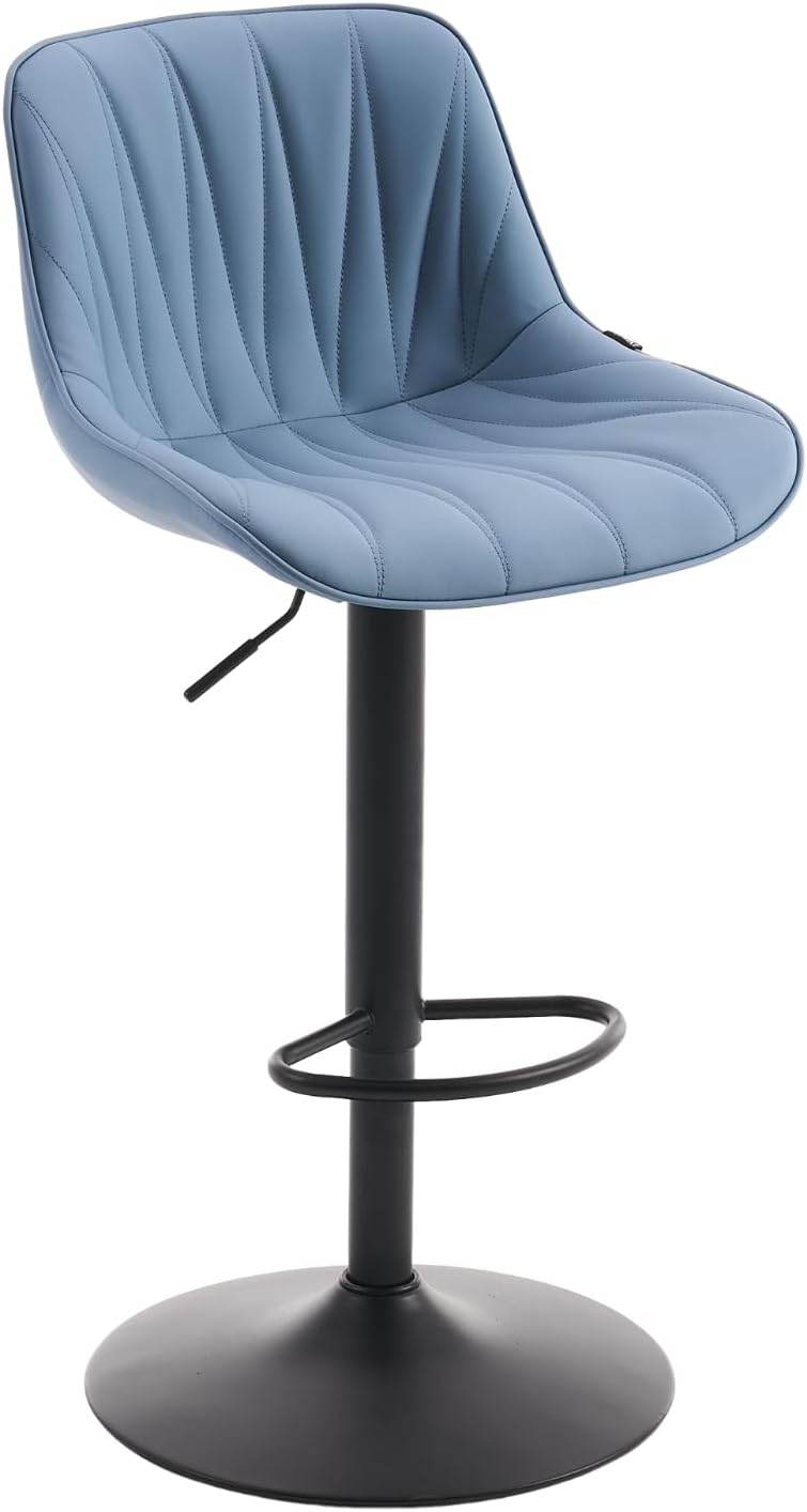 YOUNIKE Bar Stools Set of 2 for Kitchen Island, Blue Faux Leather Padded Counter Height Stools, Adjustable Swivel Barstools with Back, Modern Tall Stools with 300LBS Support