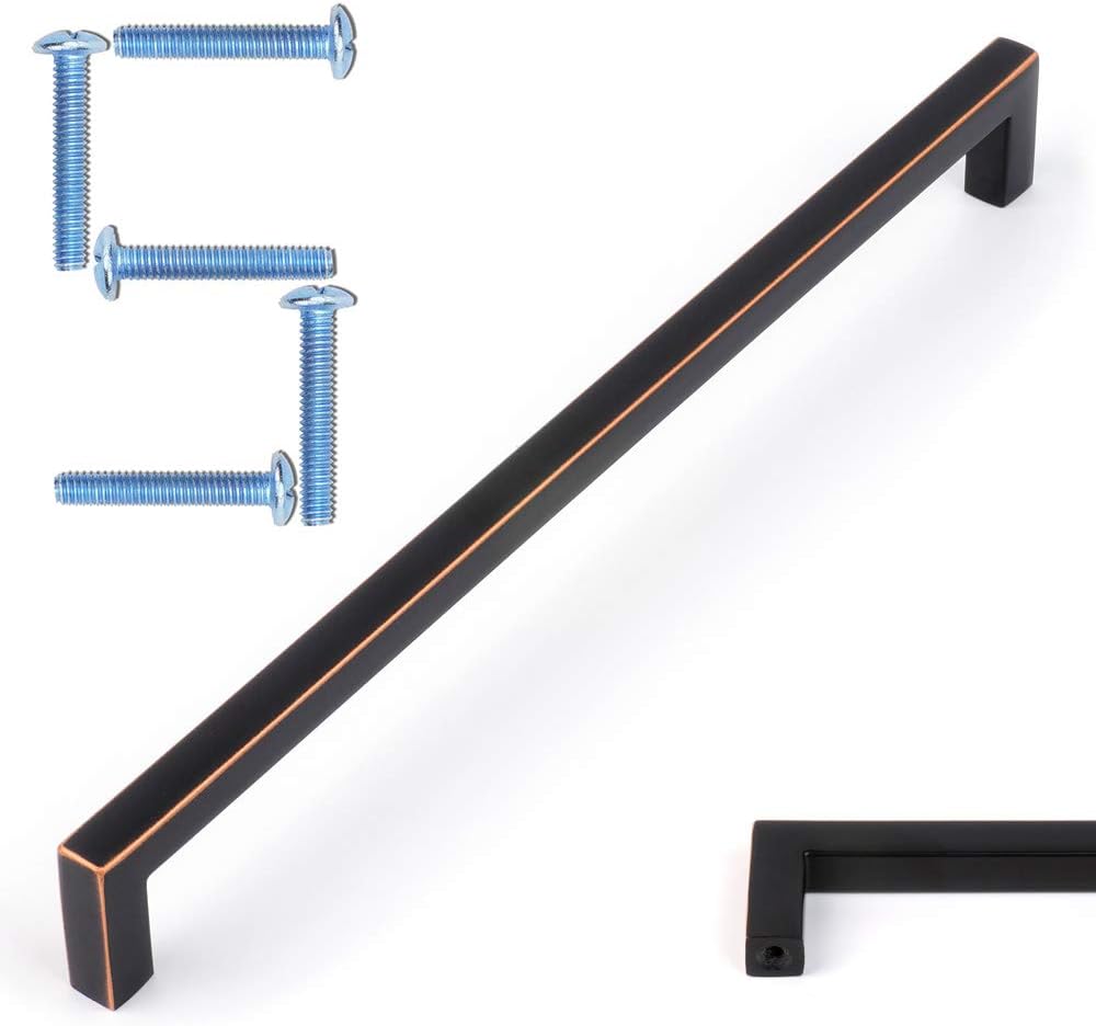 KOOFIZO Solid Square Bar Cabinet Handle - Oil Rubbed Bronze Furniture Pull, 7.6 Inch/192mm Screwhole Distance, Pack of 5 for Kitchen Cupboard Door, Bedroom Dresser Drawer, Bathroom Hardware