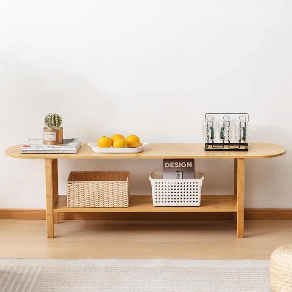 Tiita TV Stand with Storage for TVs up to 65'', Bamboo TV Console Entertainment Center with 2 Open Shelf, Mid Century Modern Media Console for Living Room, Bedroom, Wood