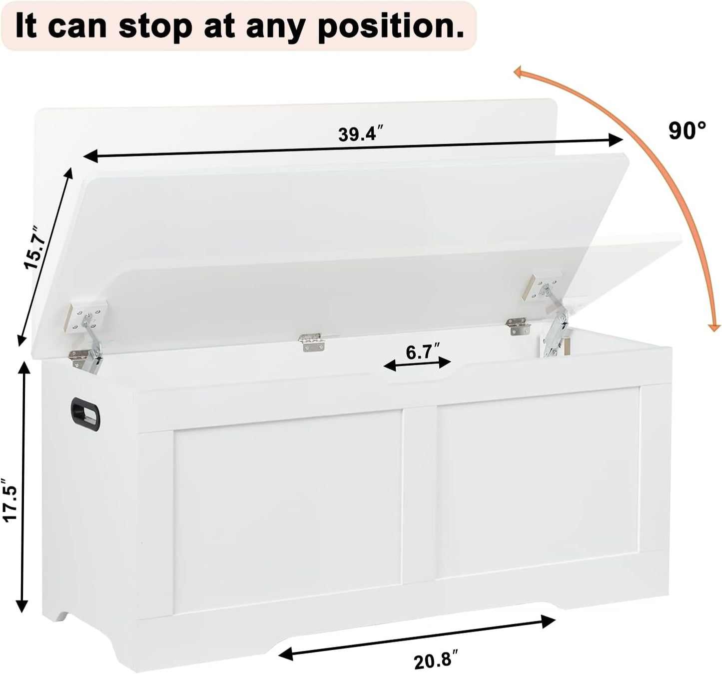 39.4" Storage Chest, Wooden Storage Bench, Lift Top Toy Chest with 2 Safety Hinges, Large Toy Box, Entryway Bench for Living Room, Bedroom, White