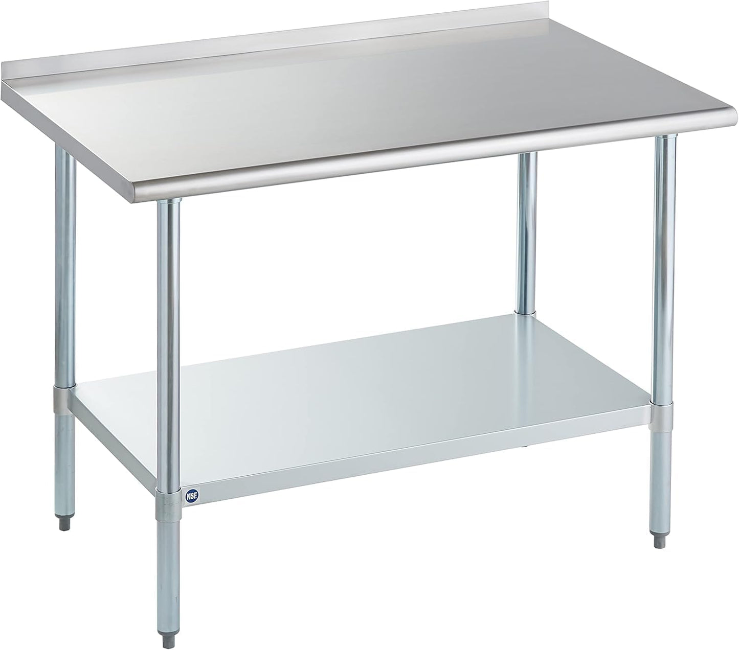 ROCKPOINT Stainless Steel Table for Prep & Work with Backsplash 30x48 Inches, NSF Metal Commercial Kitchen Heavy Duty Table with Adjustable Under Shelf and Table Foot for Restaurant, Home and Hotel
