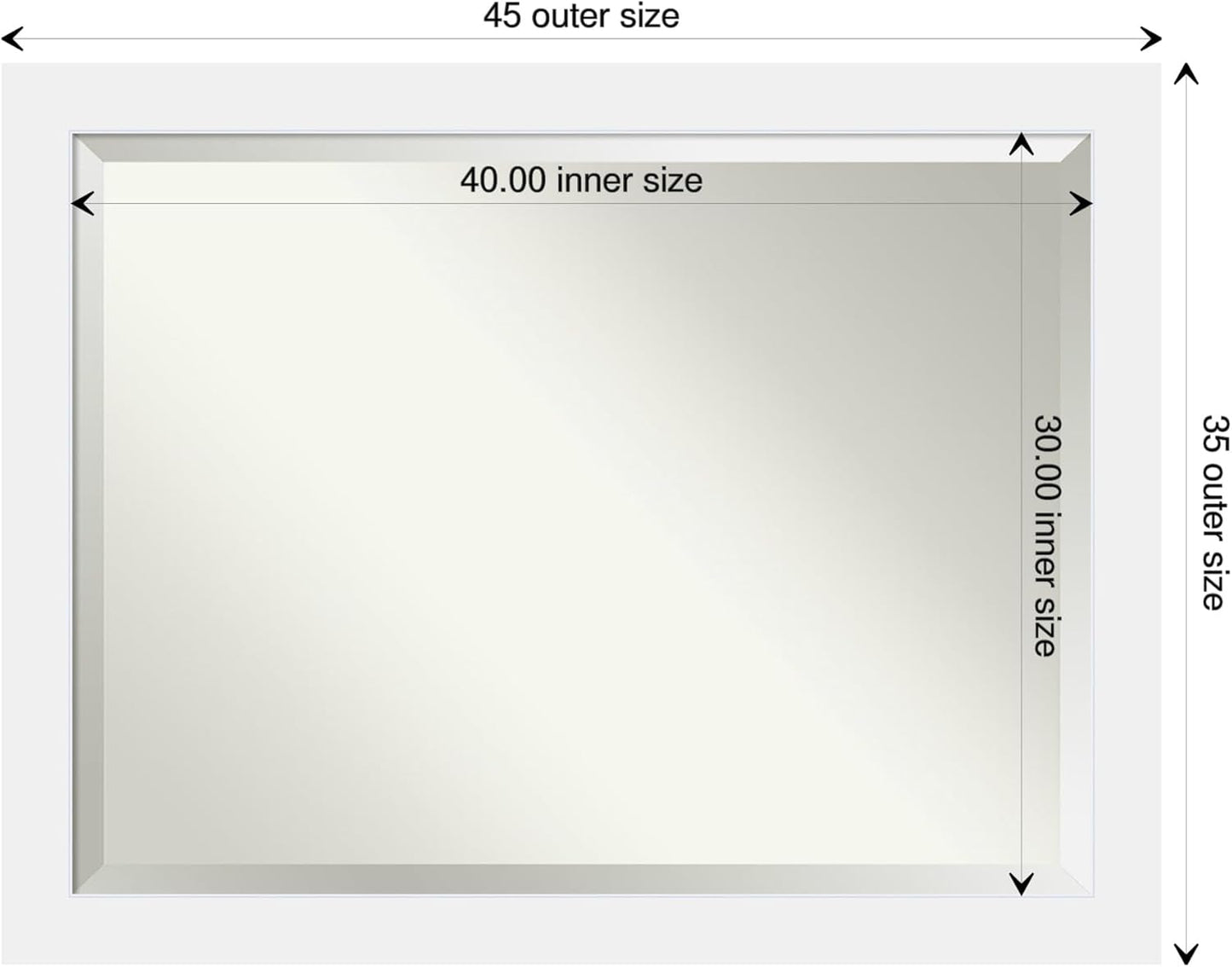 Amanti Art White Bathroom Mirror for Over Sink, 35x45 Corvino White Rectangle Vanity Mirror, X-Large Modern Contemporary Wood Frame, Hangs Horizonally and Vertically, Bathroom Wall Decor, Beveled Edge