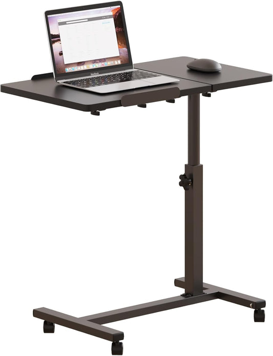 Over The Bed Table with Wheels Rolling Cart Tilting Sofa Laptop Stands Hospital Tray Medical Overbed Table (Black)