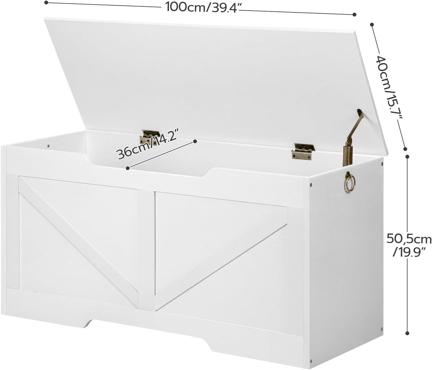 HOOBRO Storage Bench, 39.4” Retro Wooden Storage Chest with U-Shaped Cut-Out Pull, Safety Hinge, Supports 220 lb and Easy Assembly for Toy Box Organizer (White) WT771CW01