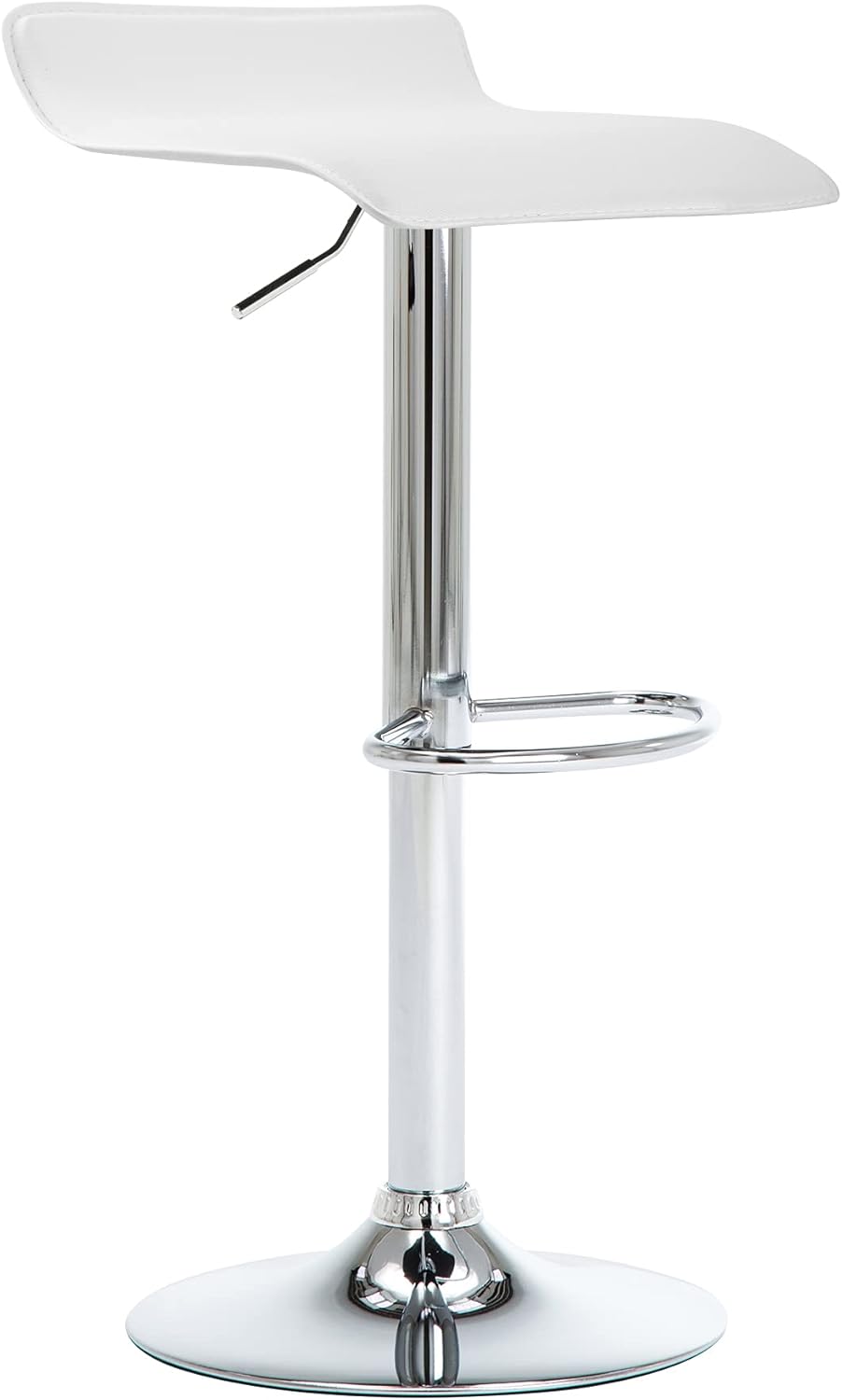 NOBPEINT Contemporary Chrome Air Lift Adjustable Swivel Bar Stool, Set of 2, White