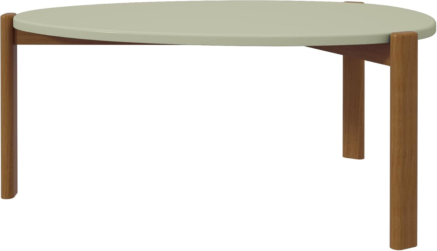 Manhattan Comfort Gales Mid Century Modern Coffee Table with Oval Triangle Shaped Top, Accent Furniture for Living Room Made from Solid Eucalyptus Wood, Pistachio Green