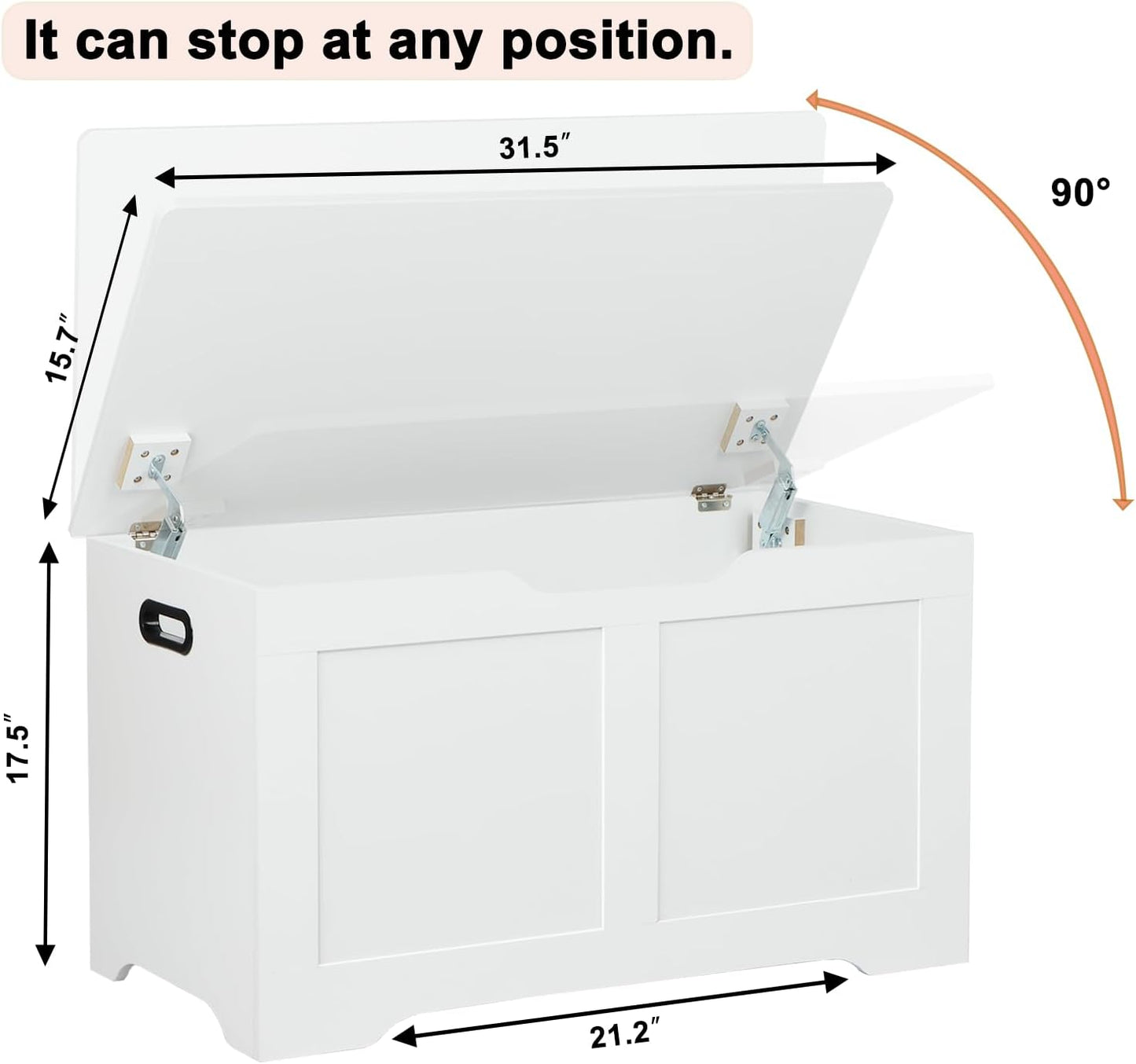31.5" Storage Chest, Wooden Storage Bench, Lift Top Toy Chest with 2 Safety Hinges, Large Toy Box, Entryway Shoes Bench for Living Room, Bedroom, White