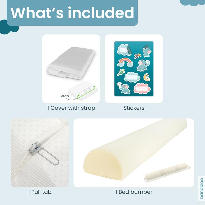 BANBALOO 2 Pack Bed Bumper for Toddlers 53" | Foam Bed Rails for Queen, King, Twin, Full-Size Beds | Toddler Barrier | Safety Rail Guard for Kids | Portable Foam Bumpers for Travel and Home Use