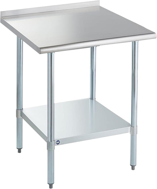ROCKPOINT Stainless Steel Prep & Work with Backsplash 30x30 Inches, NSF Metal Commercial Kitchen Heavy Duty Table with Undershelf for Restaurant, Home and Hotel