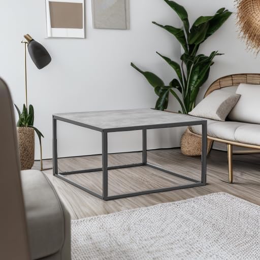 SAYGOER Small Coffee Table Square Modern Coffee Tables for Small Space Low Center Table for Living Room Office, Wood Top with Metal Frames, Easy Assembly, Gray Wood