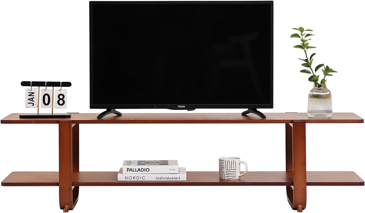 Tiita TV Stand with Storage for TVs up to 65'', Bamboo TV Console Entertainment Center with 2 Open Shelf, Mid Century Modern Media Console for Living Room, Bedroom, Walnut